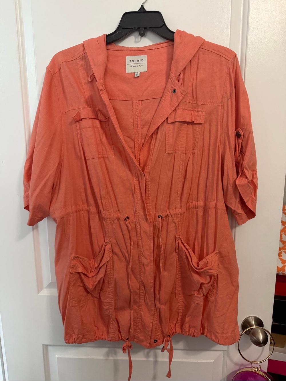 torrid Coral Drawstring Hooded Tunic Jacket